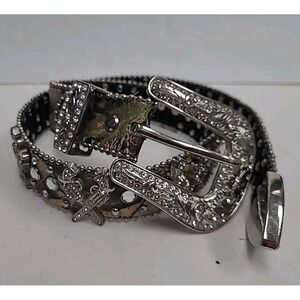 West star Camouflage Leather  Rinestone Dual Gun Studded BELT ‎ Buckle  Large